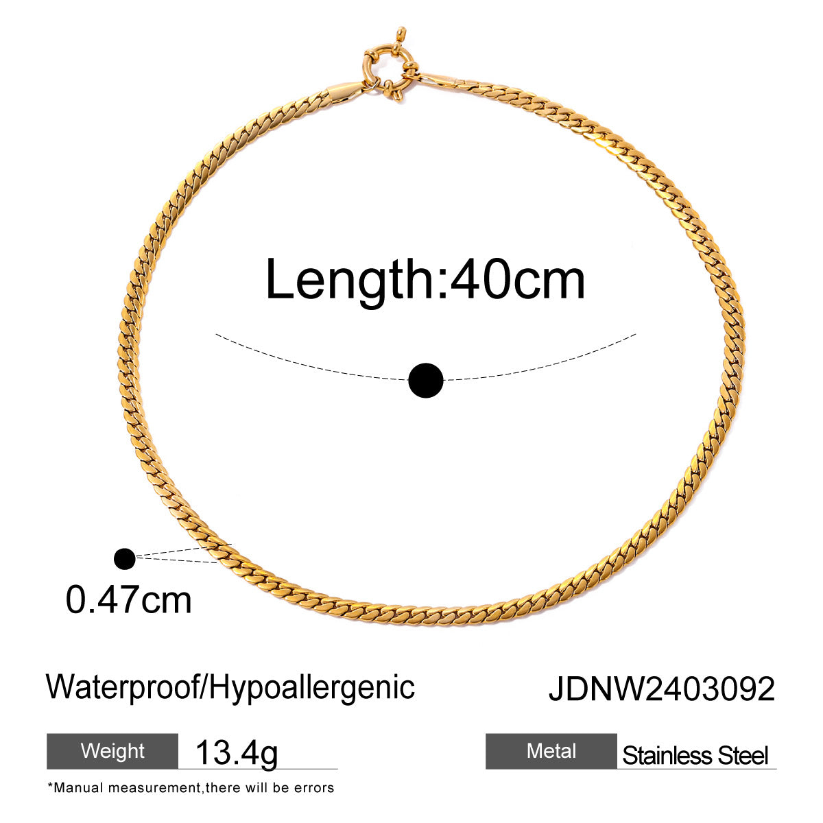 Gold Plated Geometric Stainless Steel Cuban Link Chain Necklace for Women