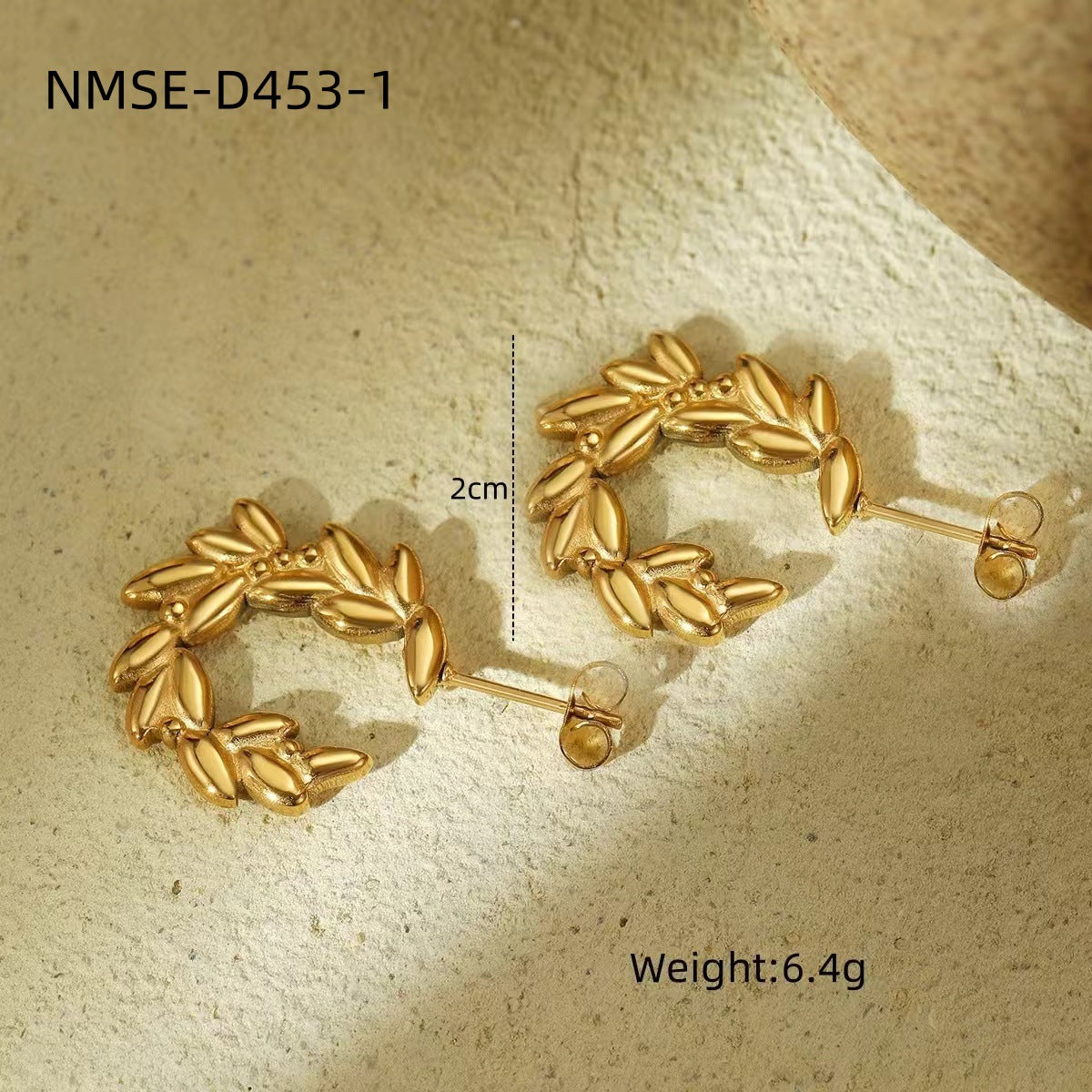 Pendientes Minimalistas de Acero Inoxidable con Forma de Espiga de Trigo Bañados en Oro para Mujer