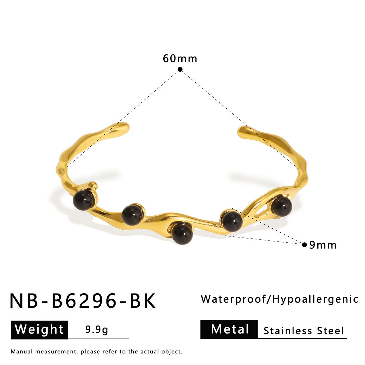 Vintage Style Titanium Steel Open Bangle for Women with Natural Stone and Pearl Inlay Geometric Design