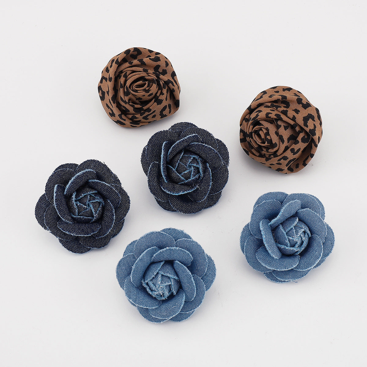 Fashionable Floral Leopard Print Rose Fabric Stud Earrings for Women with Alloy Base and Handcrafted Finish