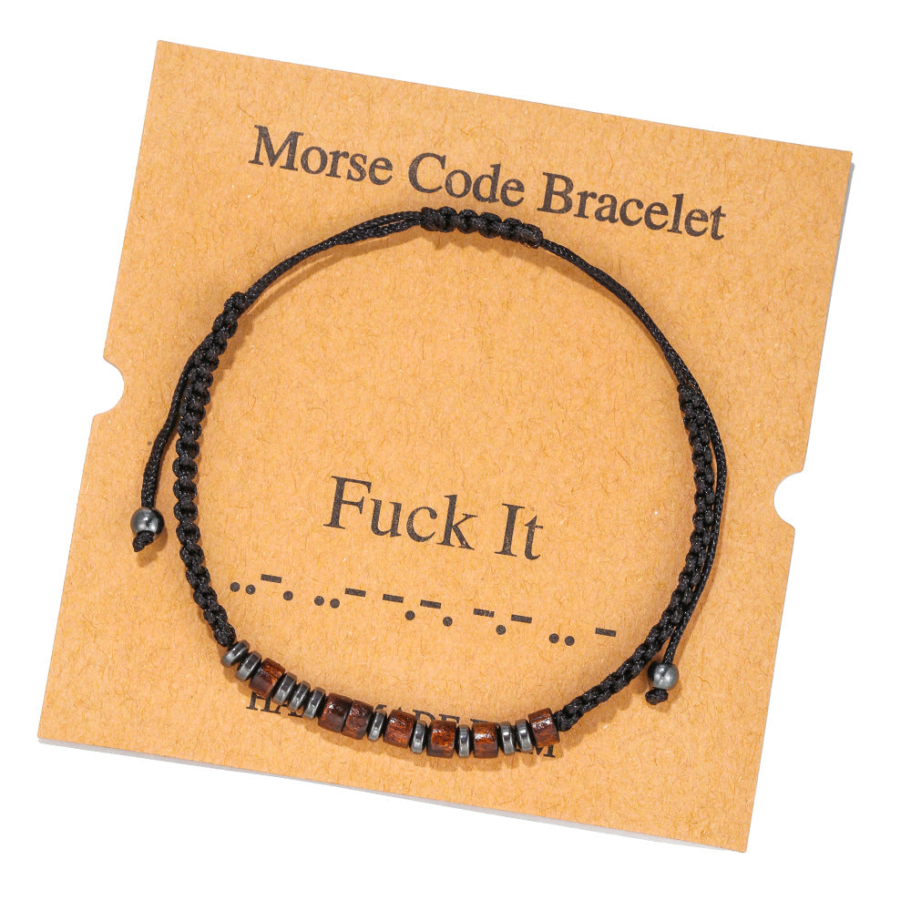 Morse Code Letter Number Wood Bracelet for Unisex