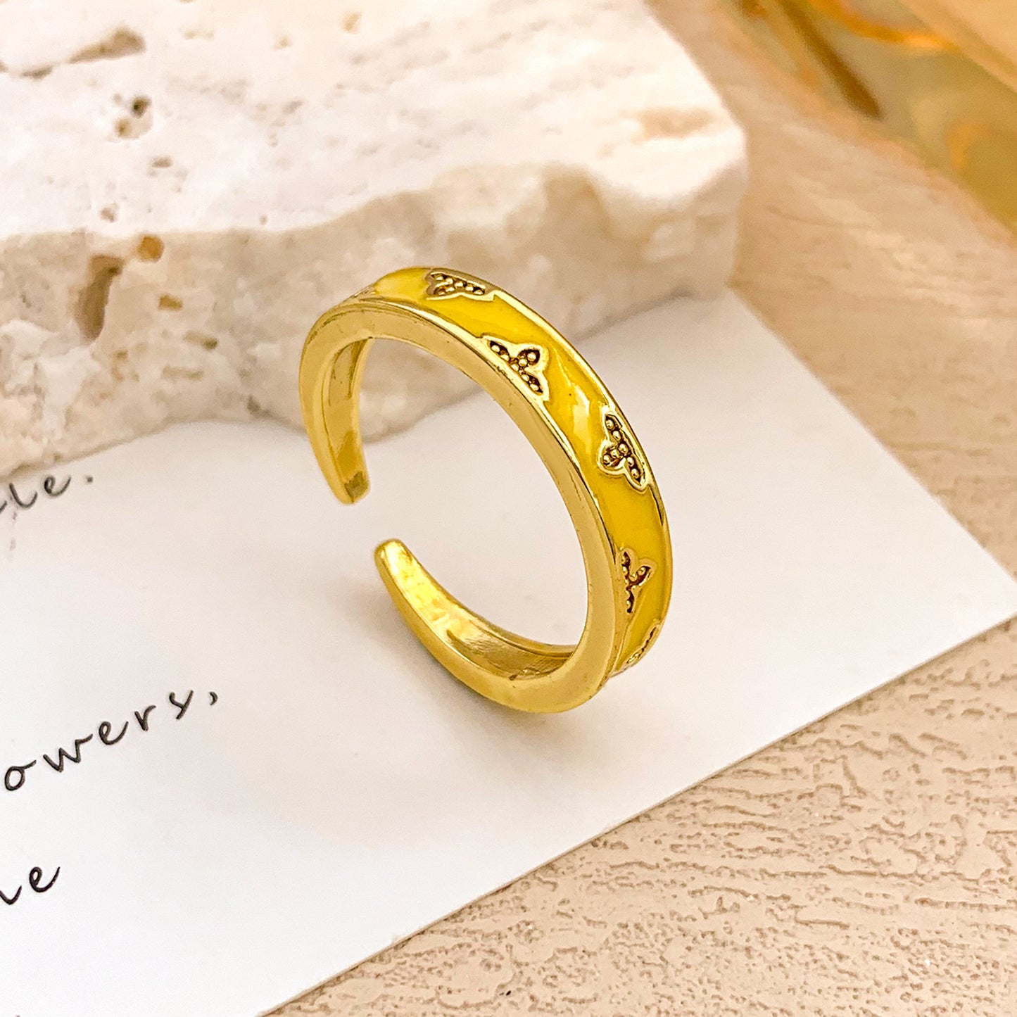 Sweet Gold Plated Drip Oil Floral Alloy Ring for Women