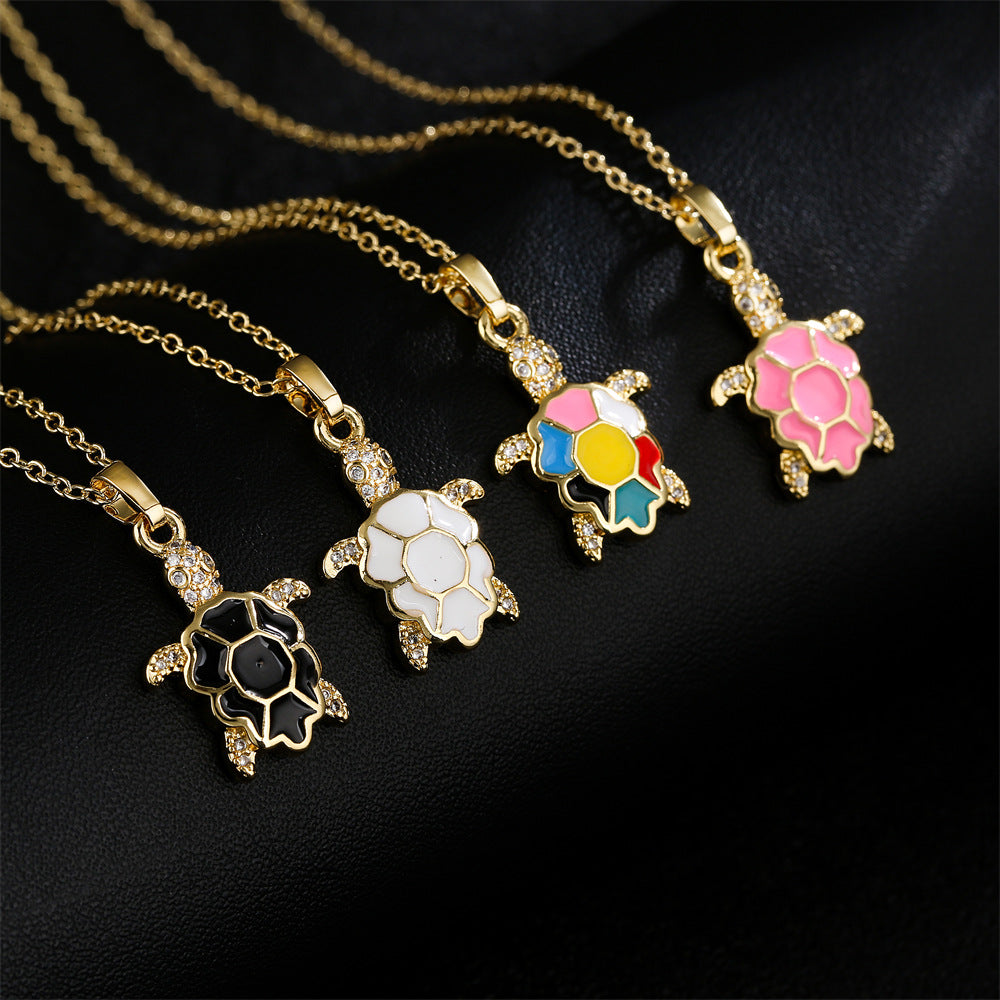 Collana con ciondolo a forma di tartaruga in rame con placcatura in oro 18 carati e finitura smaltata, catenina clavicola a forma di animale per donne