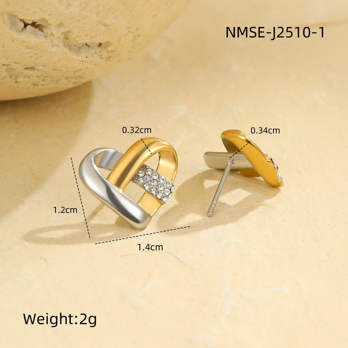 Fashionable Heart-Shaped Stainless Steel Earrings with Color-Blocking Design for Women