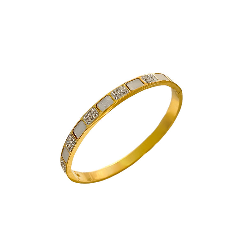 Vintage Micro-paved Diamond Square Geometric Titanium Steel Bracelet Plated