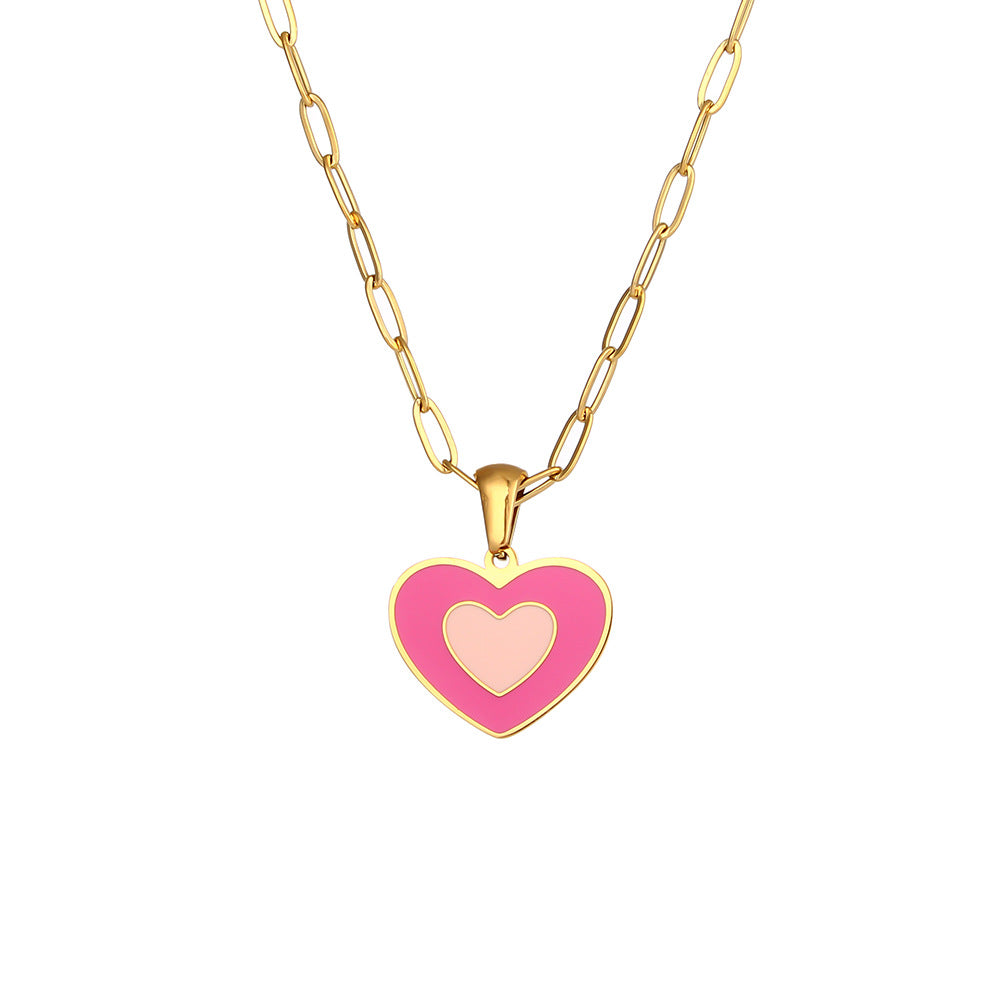Collana con Ciondolo a Angelo Geometrico Minimalista in Acciaio al Titanio Placcato Oro 18K, Design Cuore e Libellula da Donna