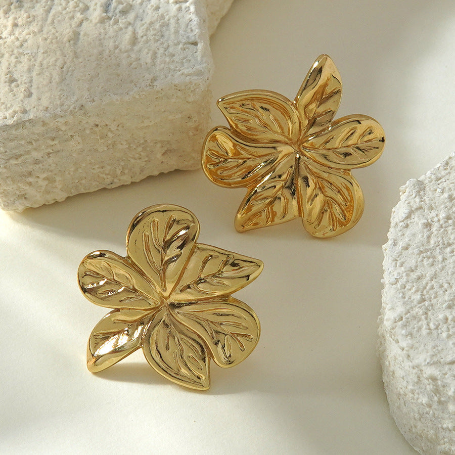 Vintage Luxury Stainless Steel Floral Stamping Earrings