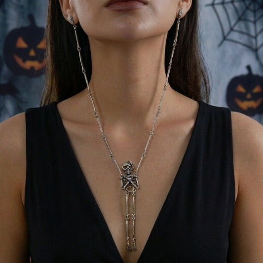 Gothic Geometric Skull Tassel Alloy Plated Necklace Unisex