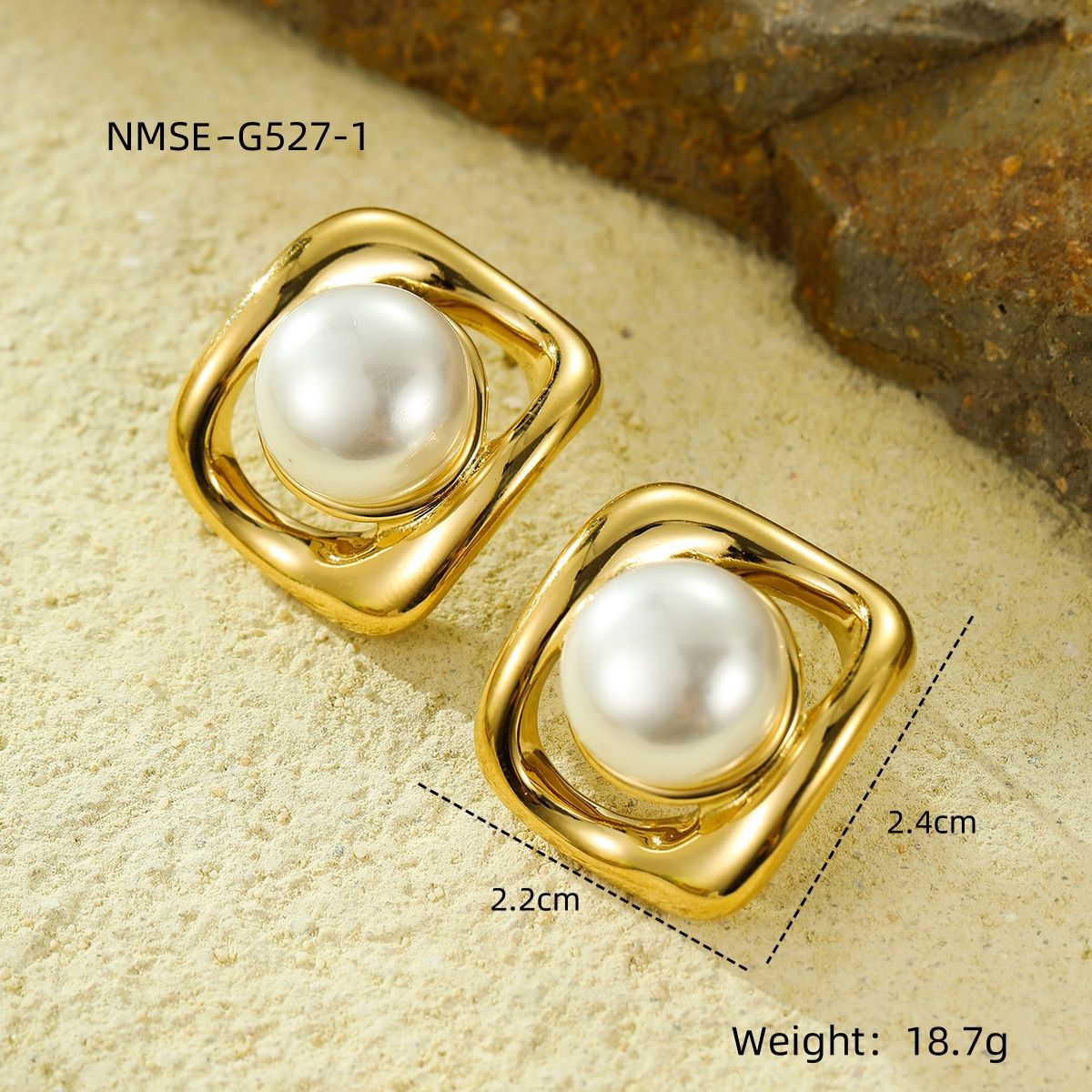 Orecchini da donna con perle finte quadrate cave in acciaio inossidabile placcato oro 18 carati Fashion OL