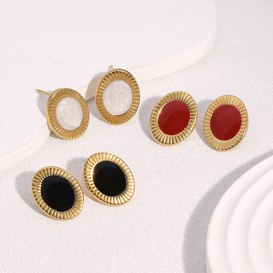 Orecchini pendenti da donna vintage in acciaio inossidabile geometrici placcati oro 18 carati leggeri con smalto a goccia