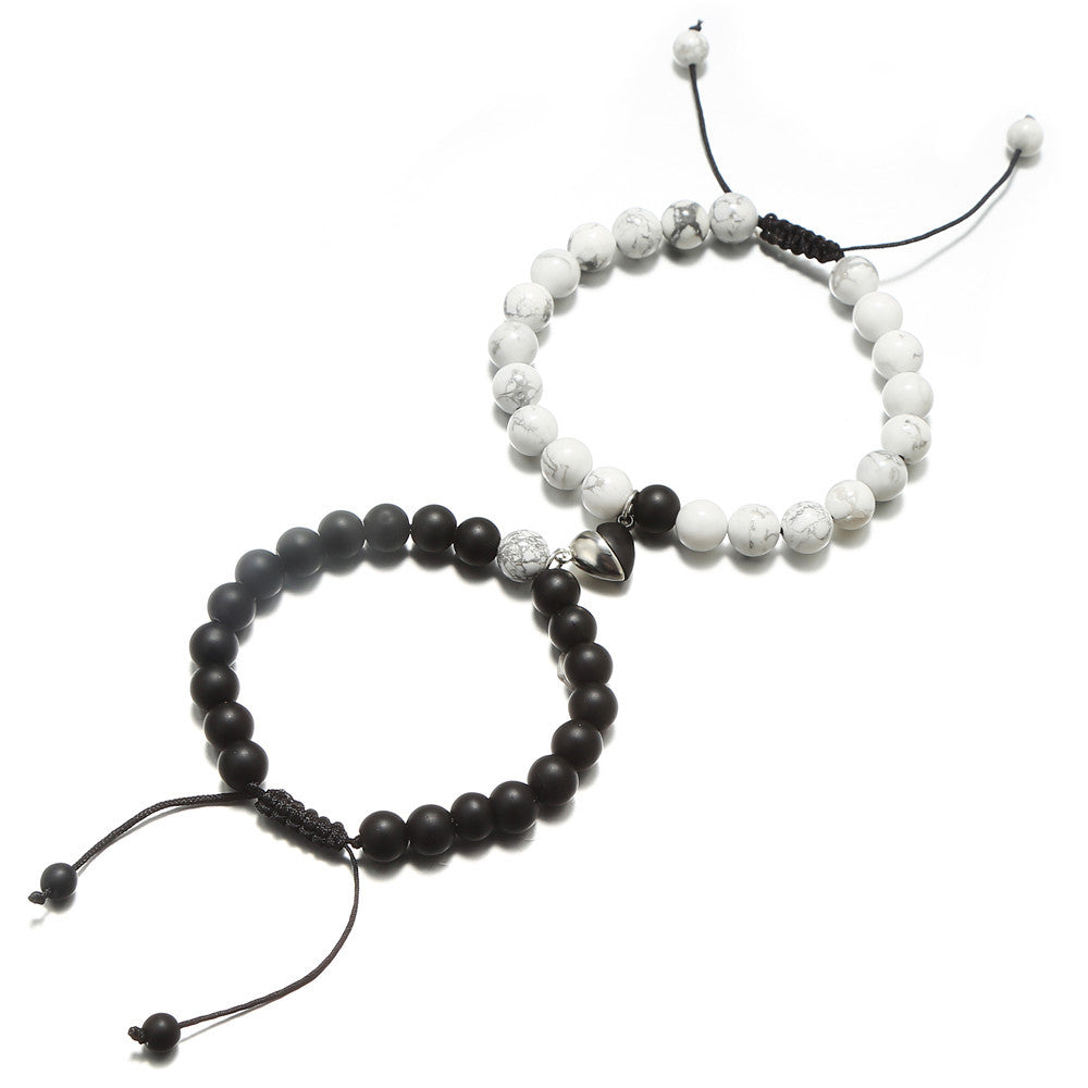 Geometric Round Natural Stone Bracelet Set for Couples