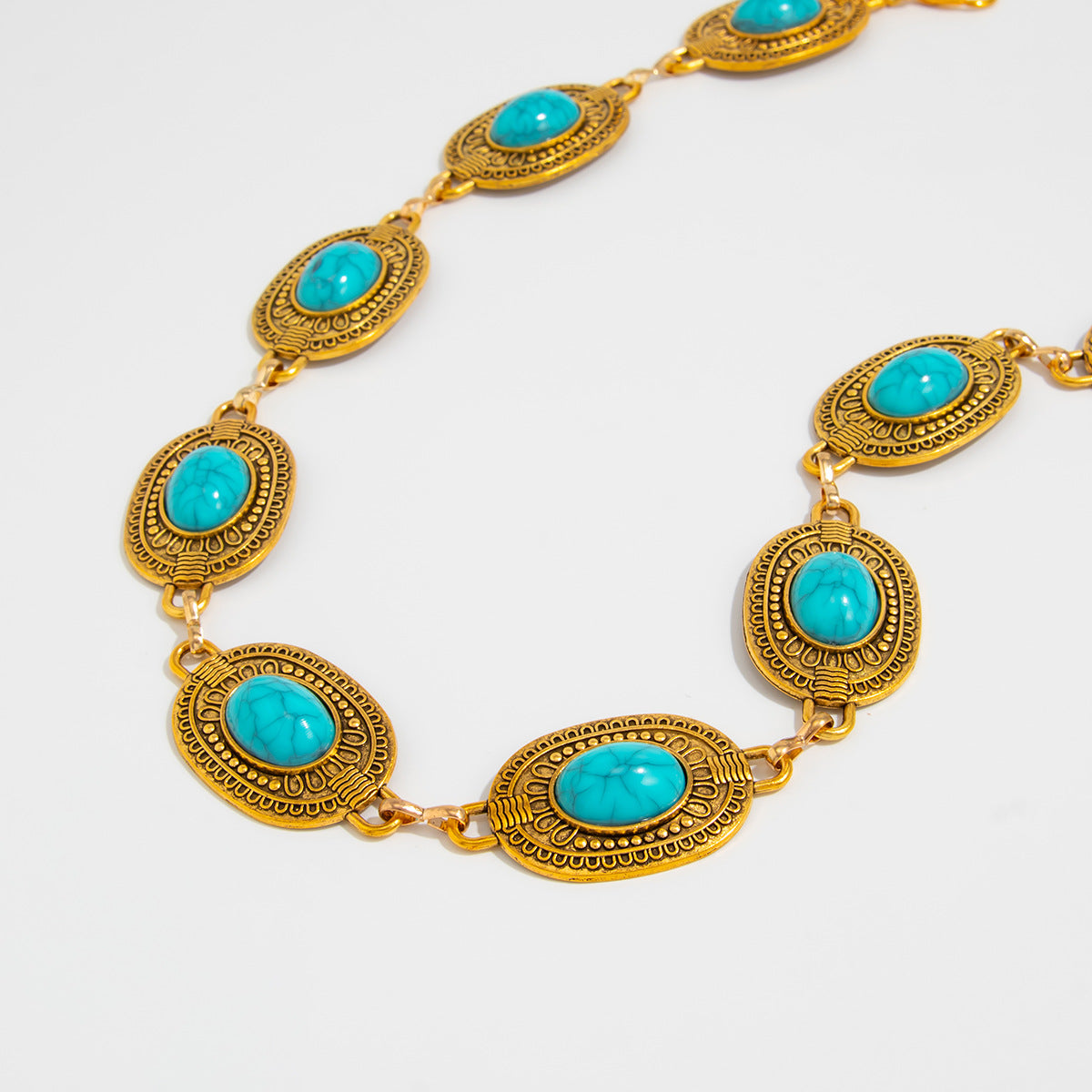 Bohemian Style Turquoise-Inspired Waist Chain for Women with Geometric Pendant, Tassel Accent, and Lobster Clasp