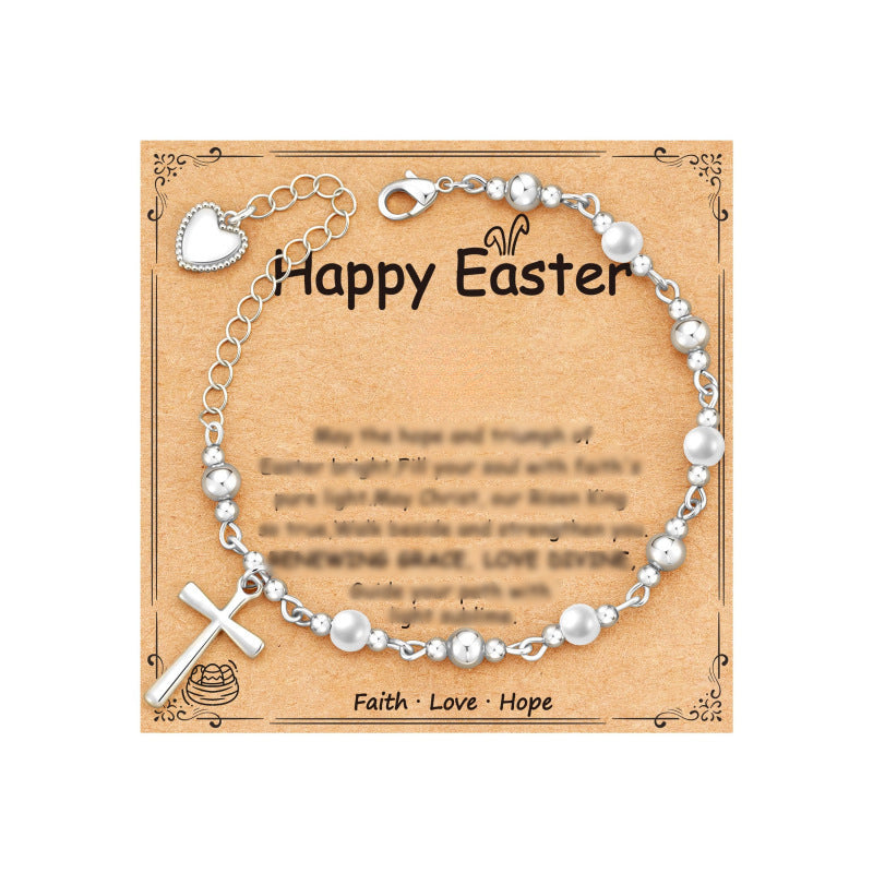 Vintage Elegant Cross Pearl Plated Stainless Steel Bracelet for Women