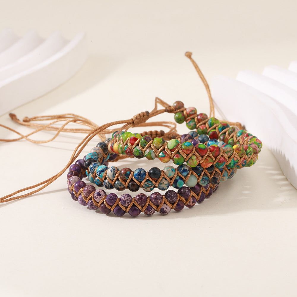 Bohemian Handmade Beaded Round Turquoise Bracelet Unisex Yoga Jewelry