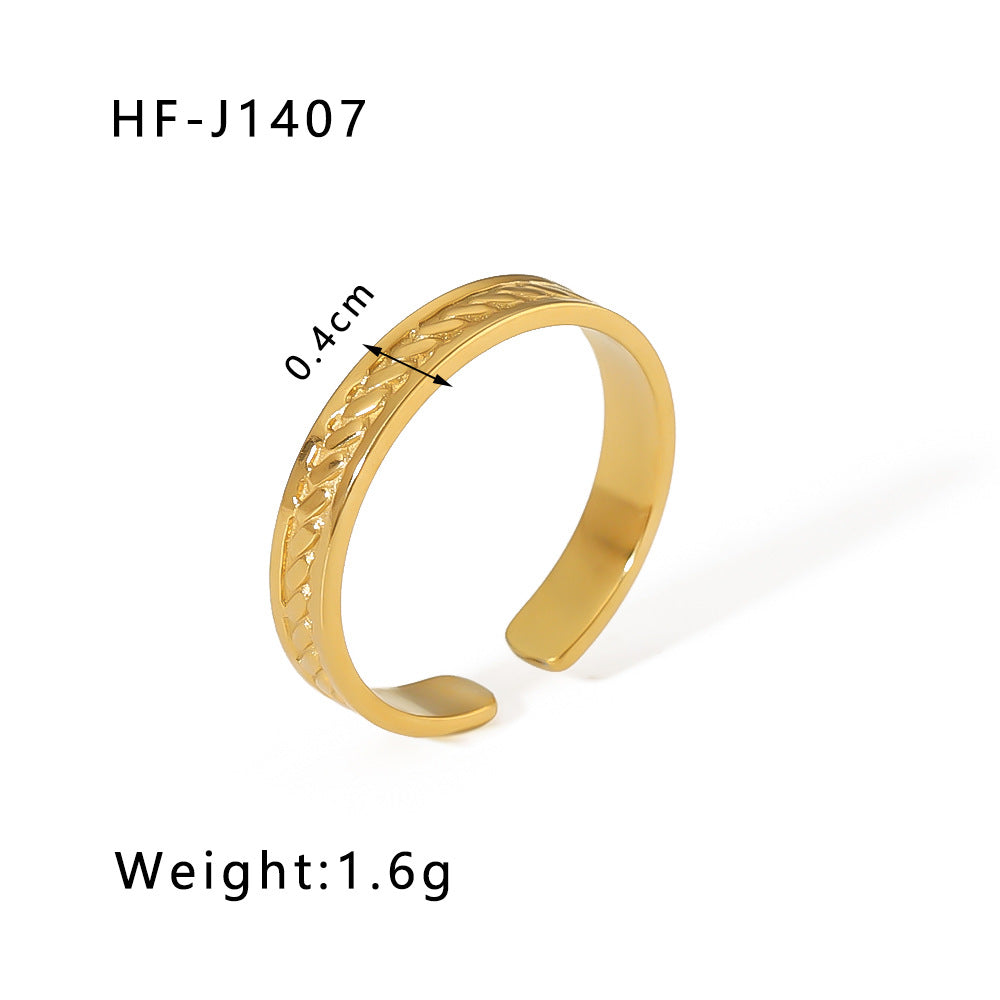 Minimalist Instagram Style Geometric Hollow Leaf and Floral Titanium Steel Ring with 18K Gold Plating for Women
