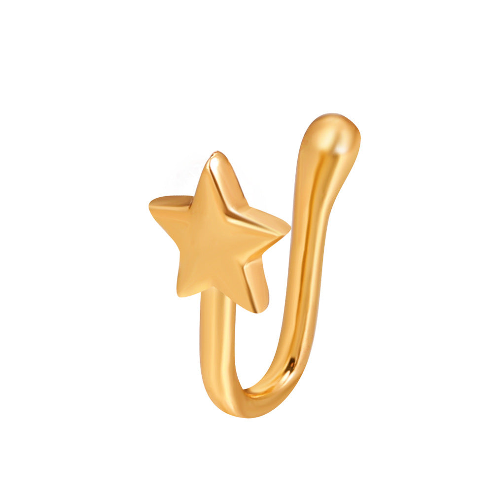 Clip per il naso a forma di U con stella e cuore placcata in rame vintage con zirconia cubica