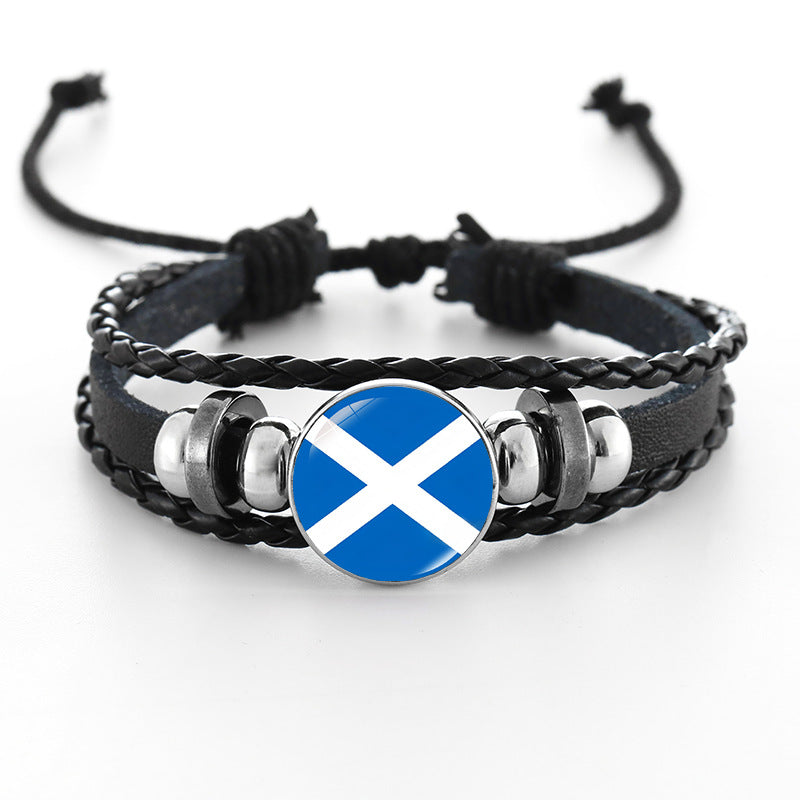 Bracciale in pelle intrecciata fatto a mano unisex stile punk geometrico, nero