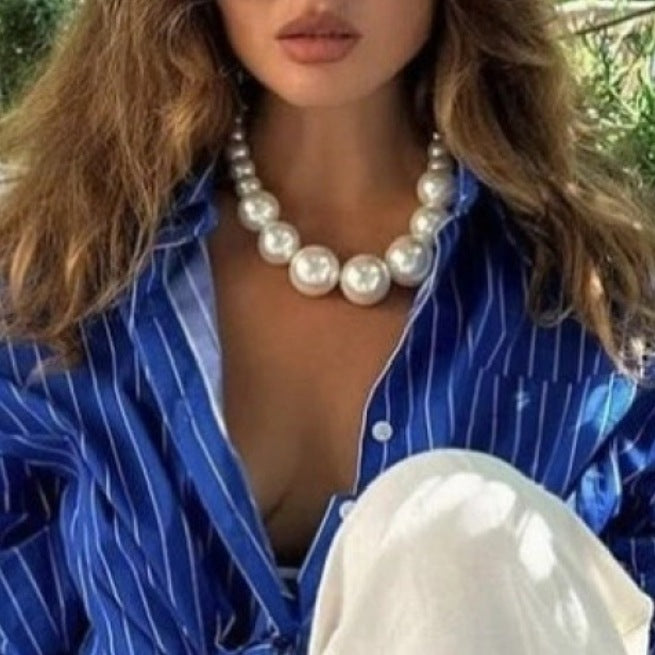 Collana da donna vintage bohémien con catena a sfera di perline in resina con forme geometriche