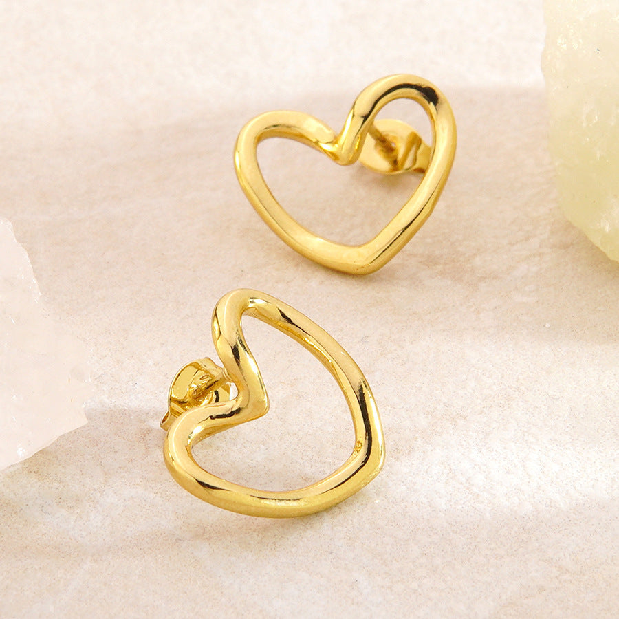 Orecchini a perno da donna in acciaio inossidabile placcato, a forma di cuore geometrico vintage