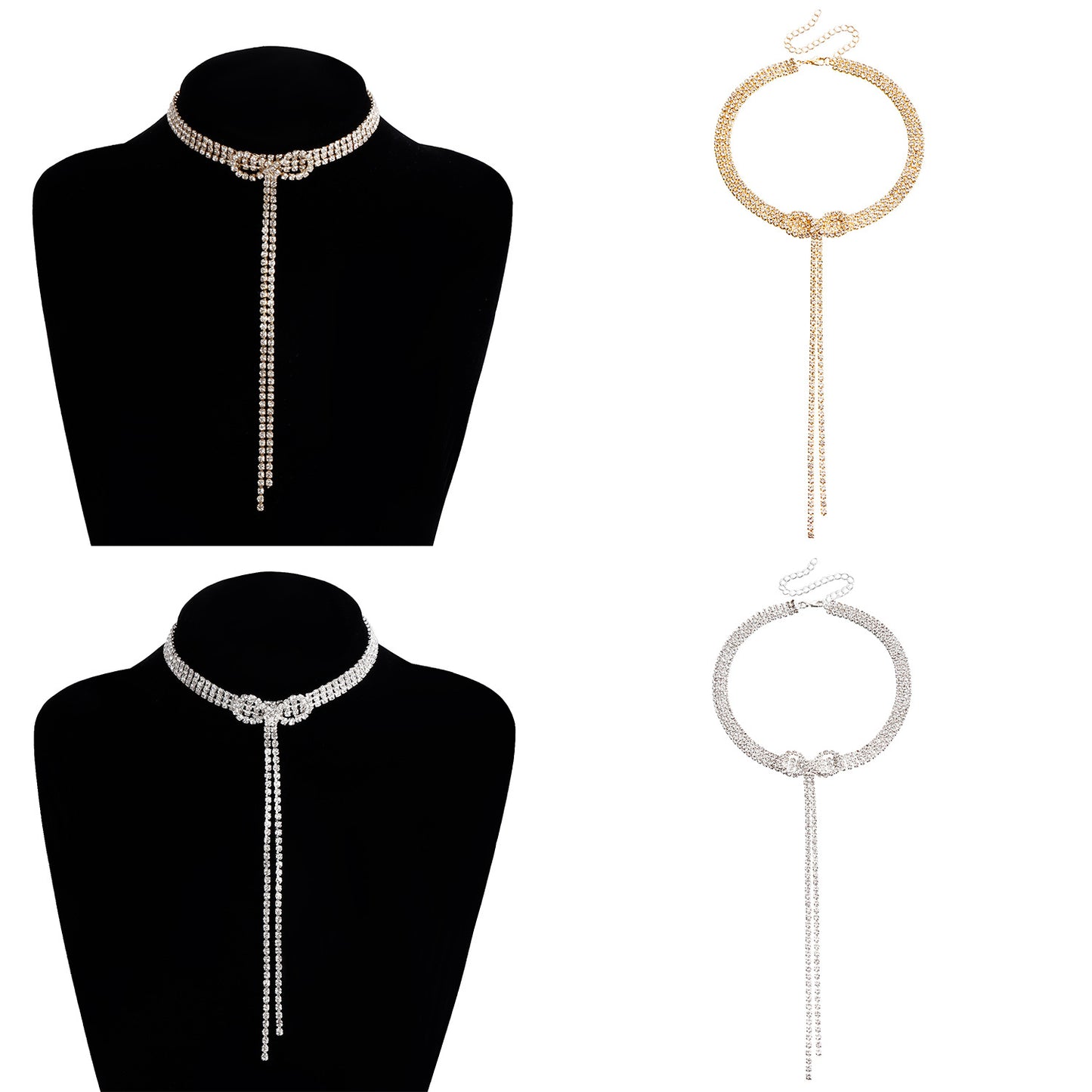 Fashionable Bowknot Pendant Necklace for Women with Rhinestone Inlay and Plated Metal Chain in Clavicle Length