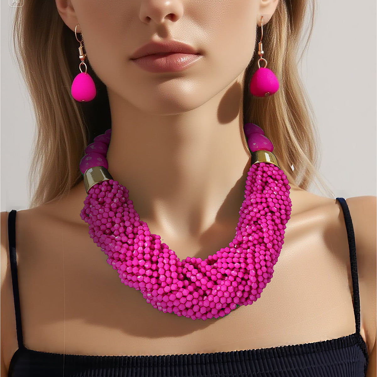 Set di collane statement multi-strato in stile boho chic con perline, ciondolo in resina a trama intrecciata e motivo a nuvola, per donna