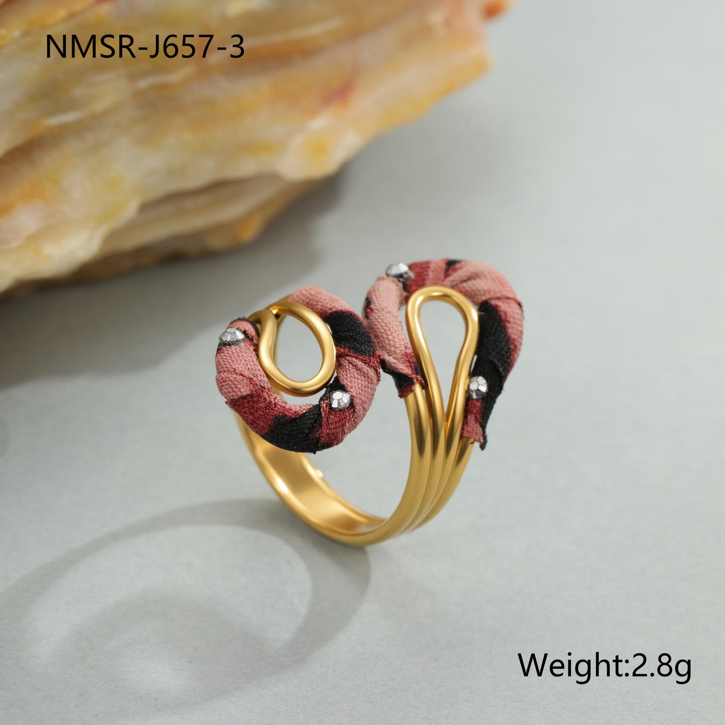 Anillo Abierto Ajustable de Acero Inoxidable con Estilo de Lujo, Estampado de Leopardo y Diseño de Cinta Envolvente