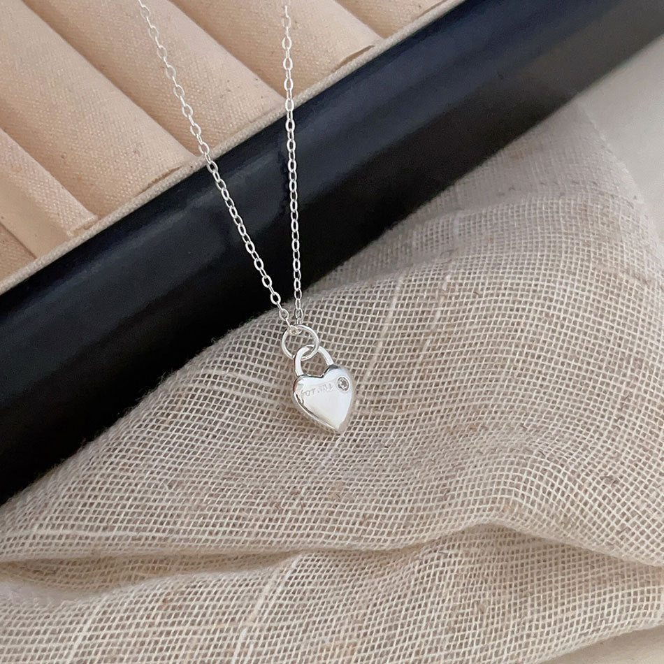 Minimalist Heart-Shaped 925 Sterling Silver Zirconia Pendant Necklace with Snake Chain, Floral Tulip Accent