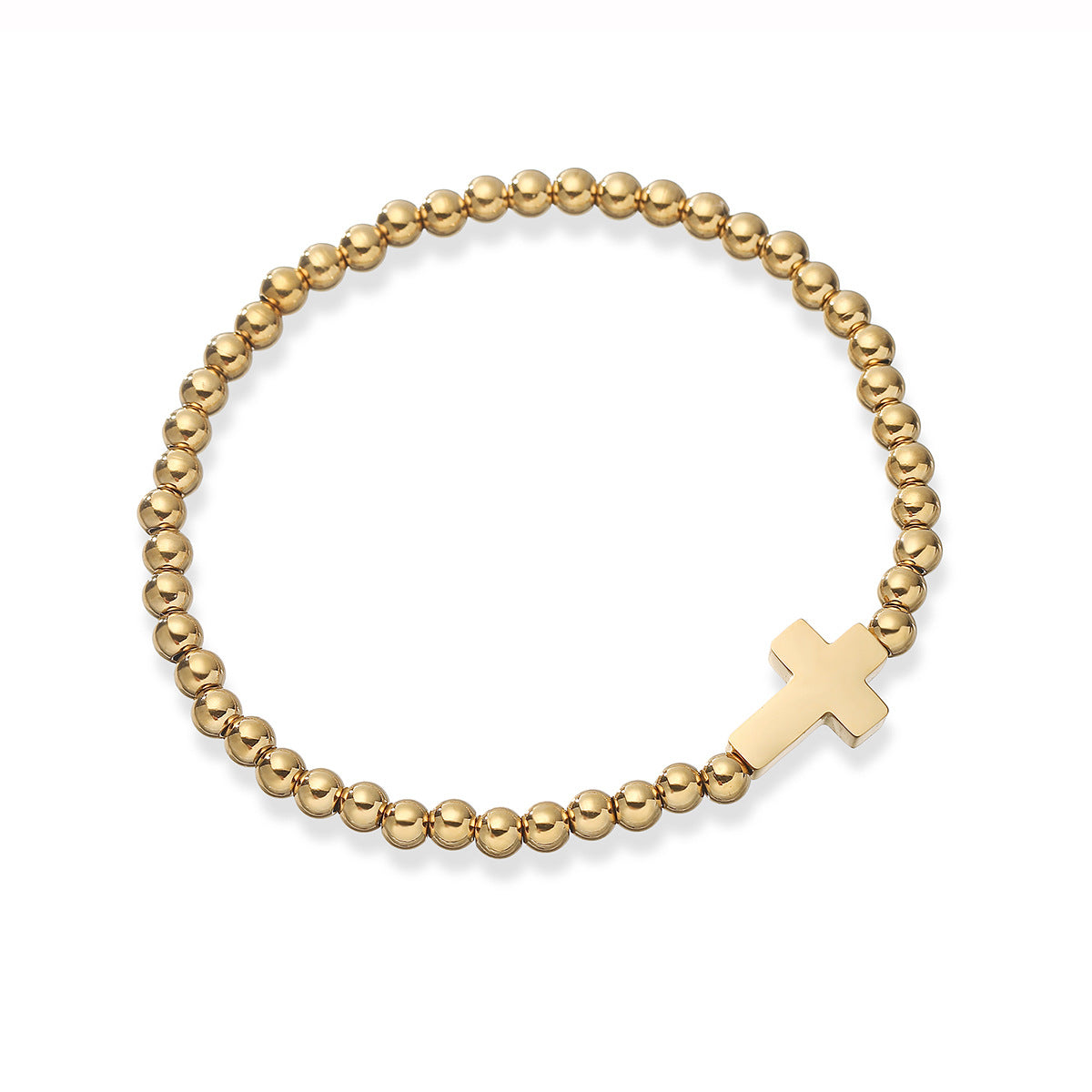 Minimalist Cross Pendant Beaded Bracelet for Women in Stainless Steel with 18K Gold Plating