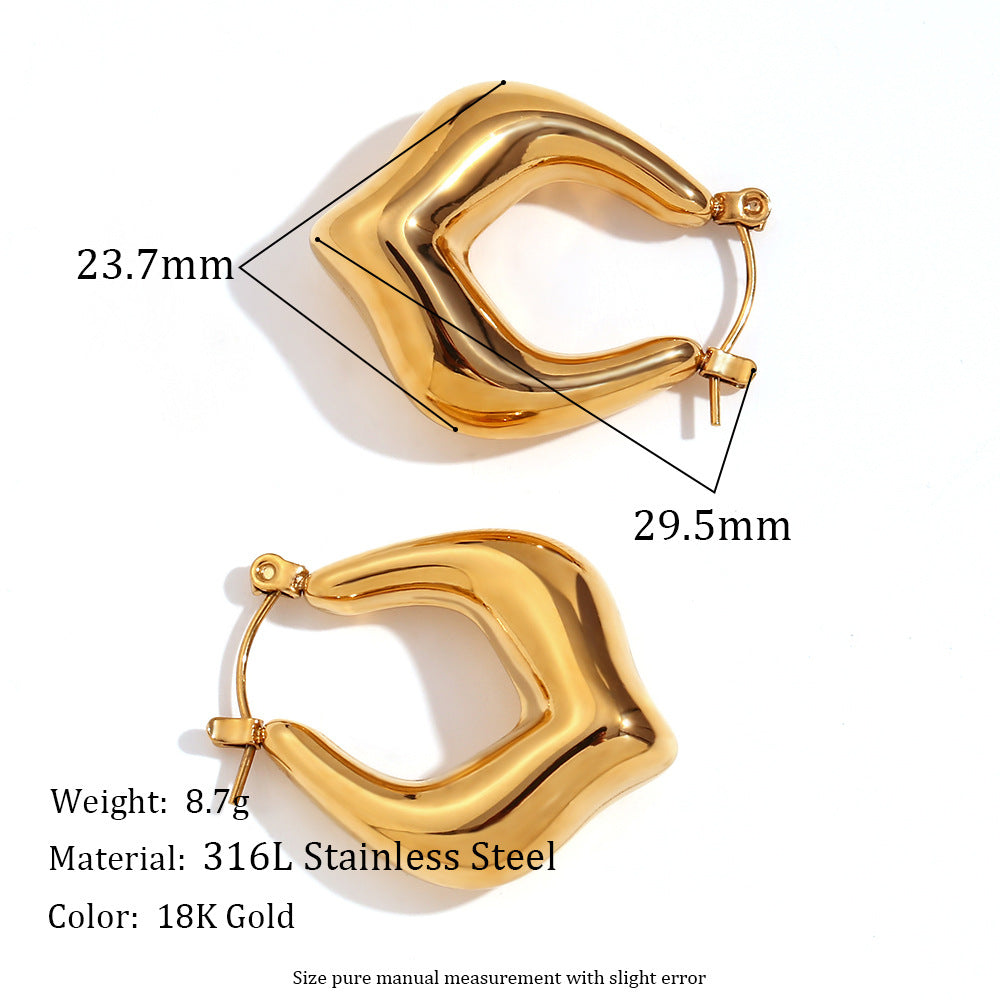 Vintage-Inspired Geometric Hollow Hammered Texture Stainless Steel 18K Gold Plated Earrings for Women