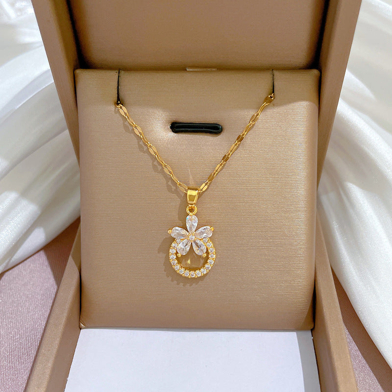 Collana in acciaio al titanio placcato di lusso geometrico da donna con catena a labbra, pendente dolce per festa di matrimonio