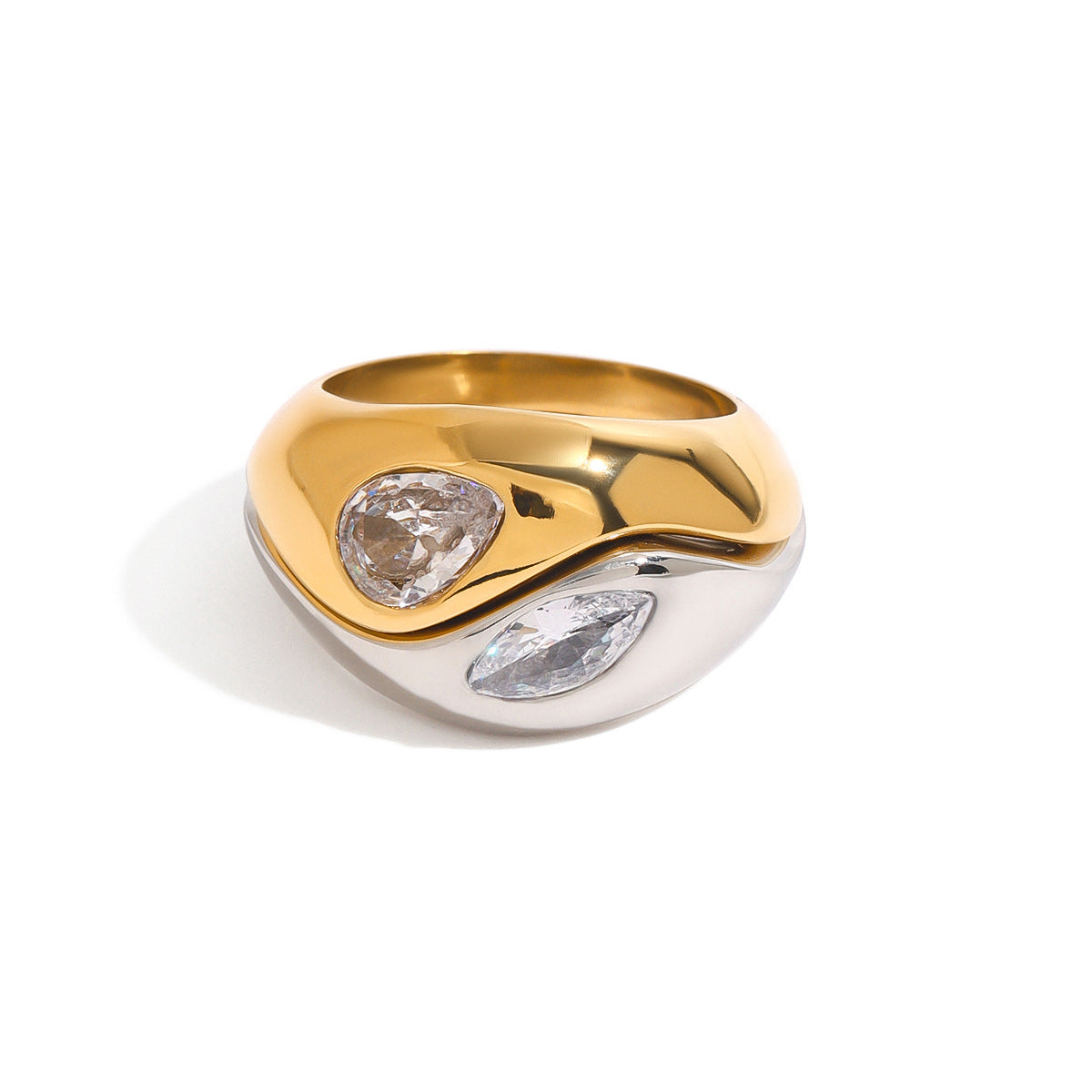 Minimalist Geometric Stainless Steel Plated Ring with Rhinestones for Women