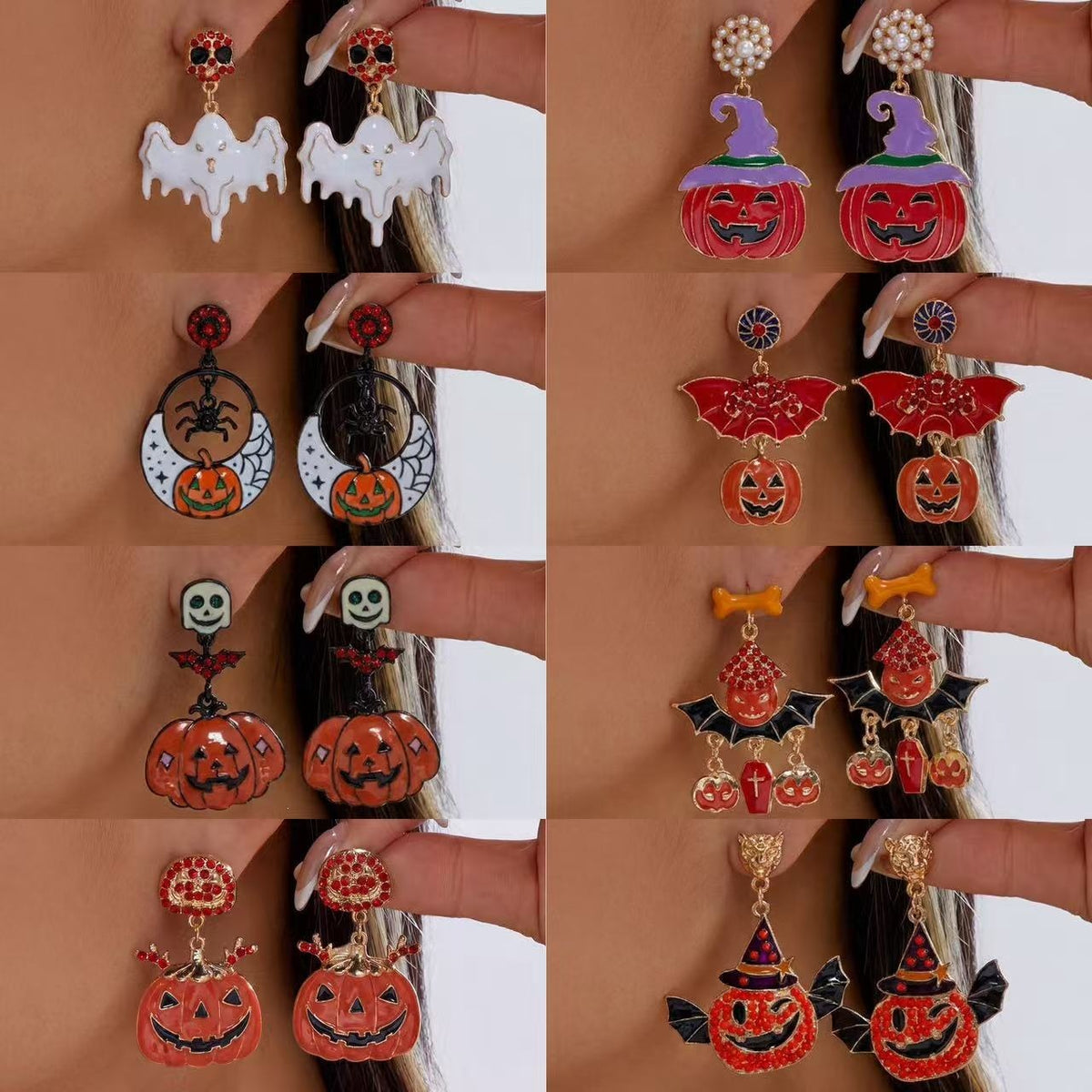 Vintage Drip Oil Plated Alloy Cartoon Halloween Ghost Pumpkin Earrings for Women