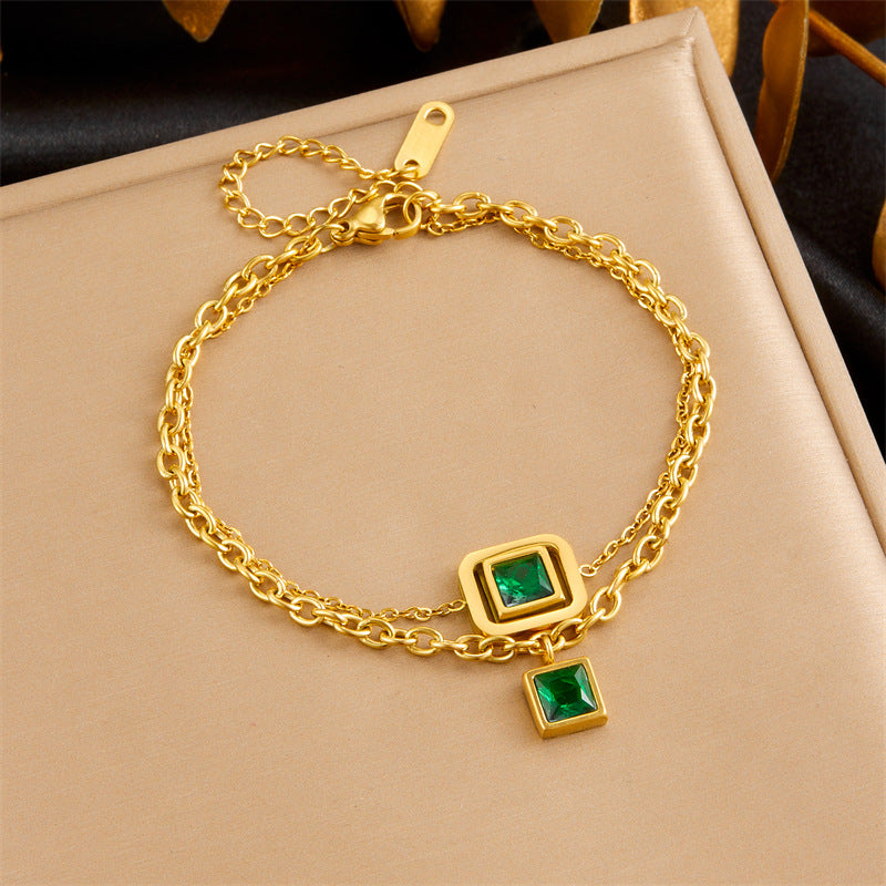 Vintage Luxury Fashion Stainless Steel Plated Square Chain Necklace Earrings Bracelet Set