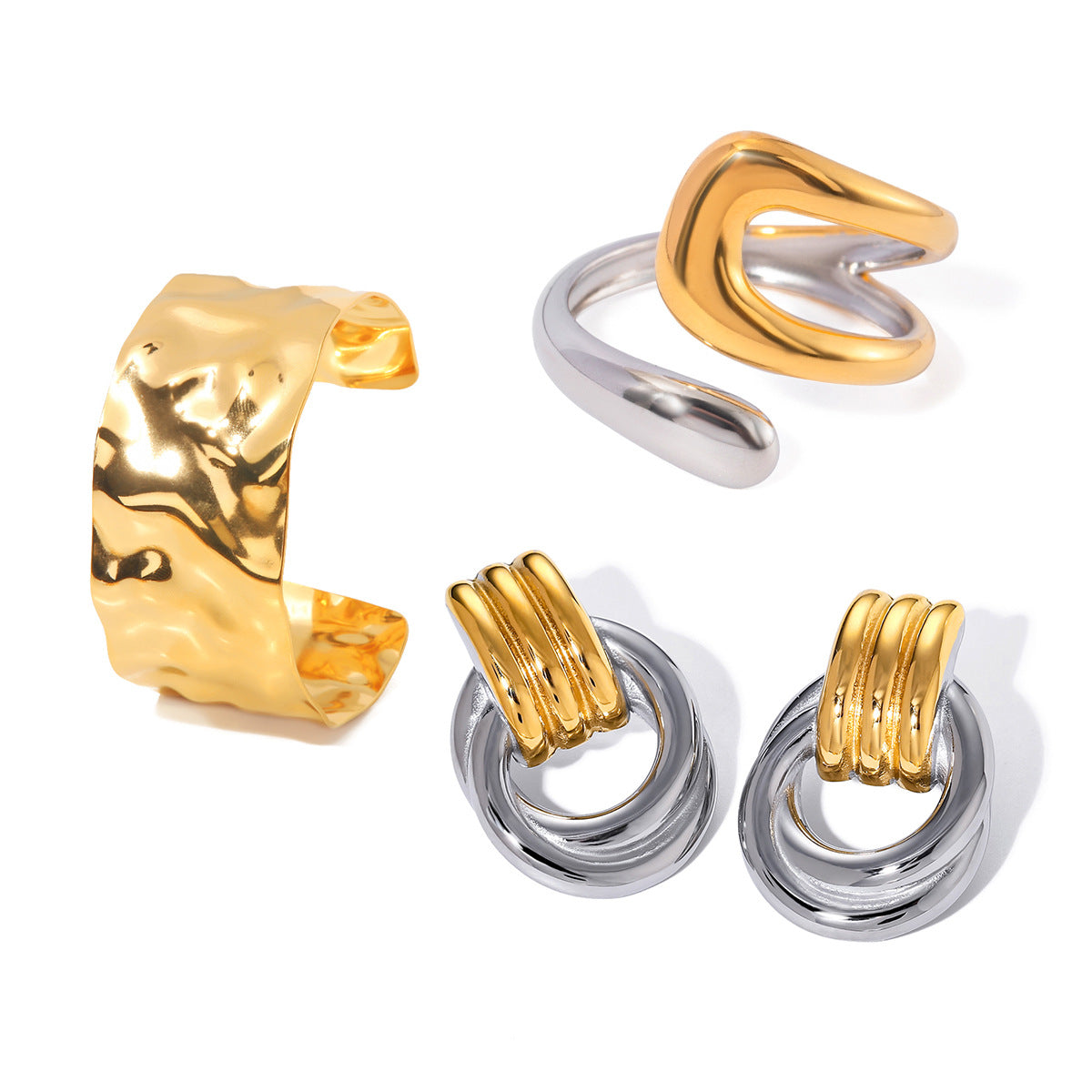 Minimalist Geometric Line Stainless Steel Plated Jewelry Set for Women with Titanium Steel Accents