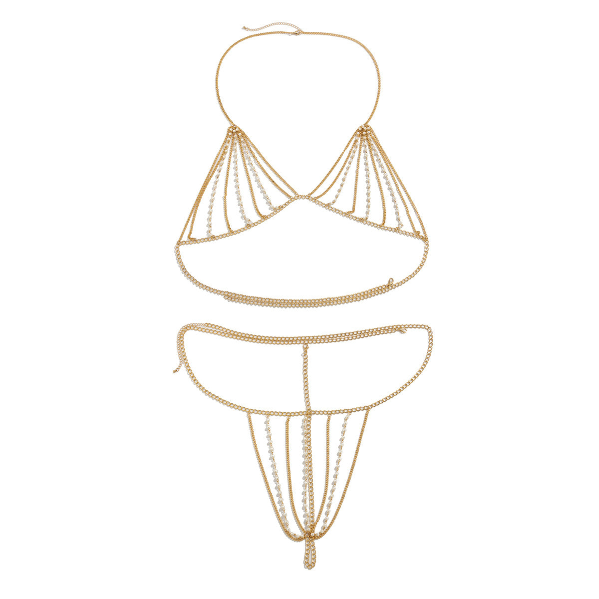 Minimalist Plated Alloy Body Chain with Faux Pearl Inlay for Women