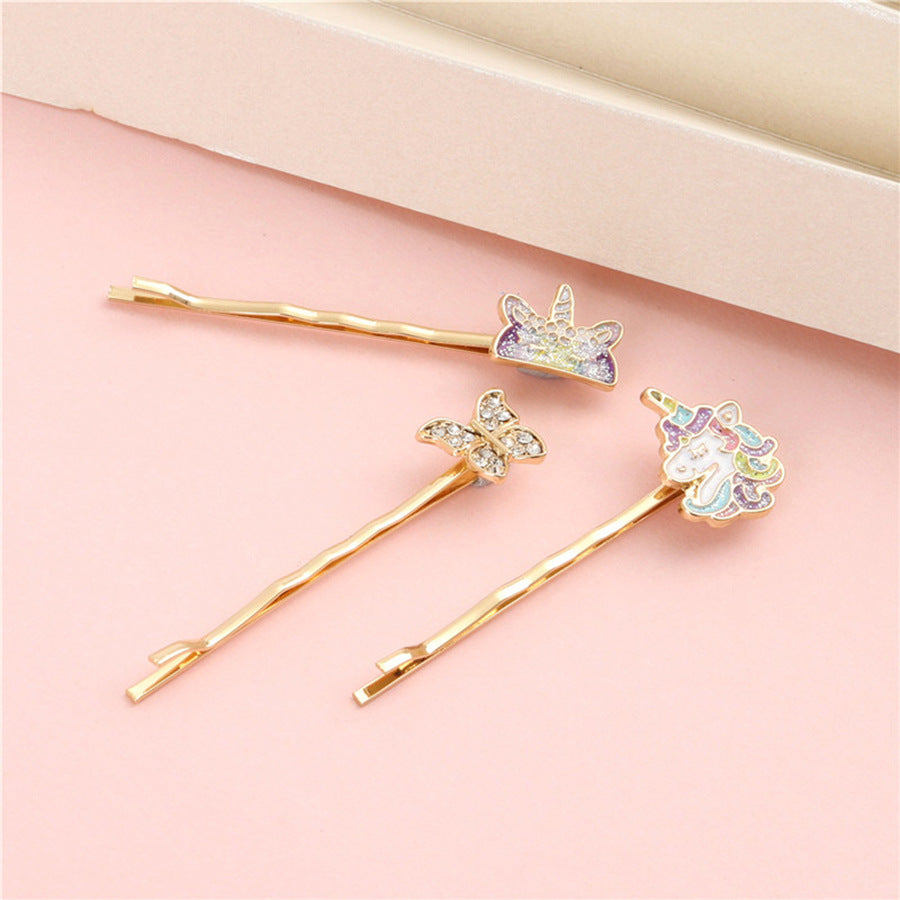 Fermaglio per Capelli per Bambini a Cartone Animato a Forma di Farfalla e Floreale in Lega con Finitura Smaltata, Dolce Accessorio per Capelli Laterale Minimalista