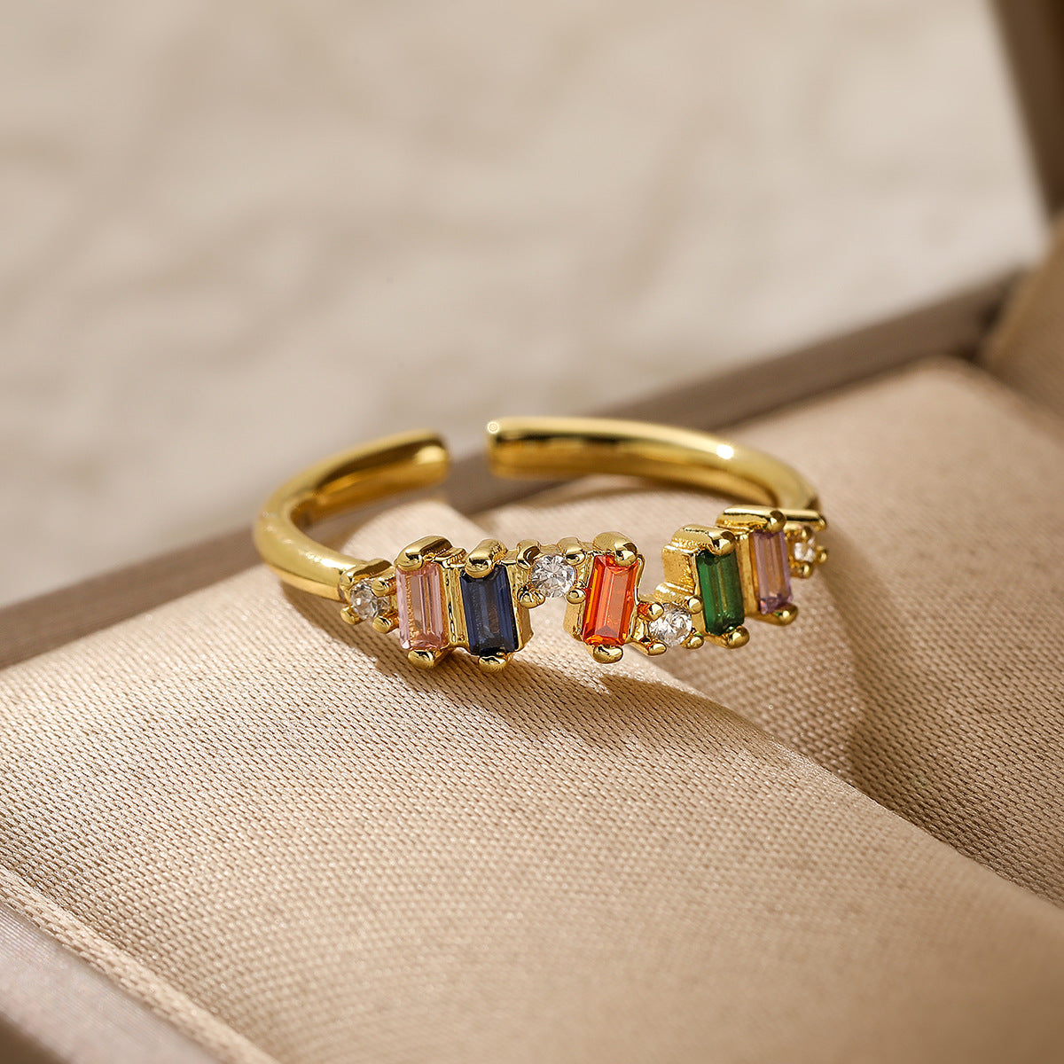 Minimalist Geometric Open Ring for Women in Brass with Real Gold Plating and Zircon Inlay