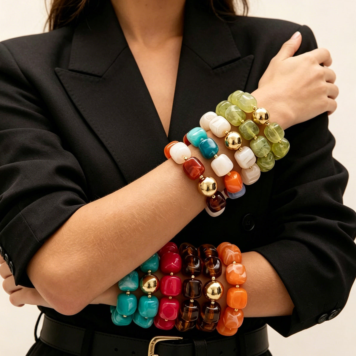 Vintage Geometric Gradient Resin Bracelet for Women
