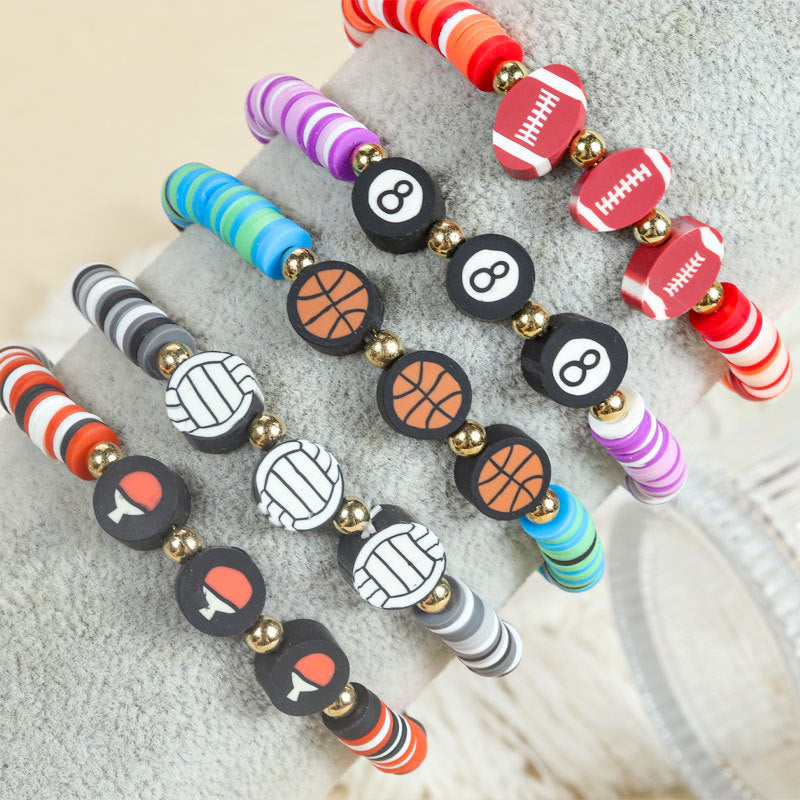 Minimalist Cartoon Sports Ball Resin Beaded Bracelet for Women