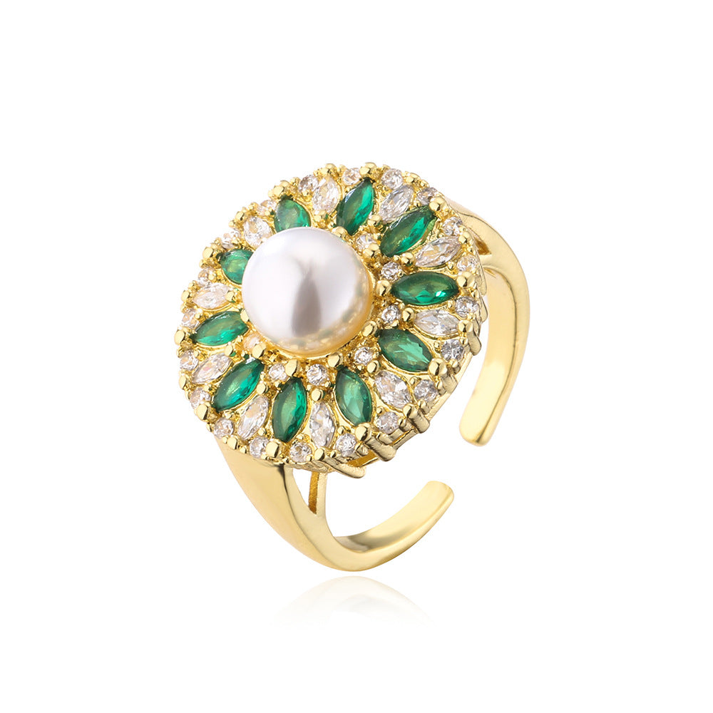 Minimalist Geometric Open Ring for Women Made of Brass with 18K Gold Plating and Zircon Inlay