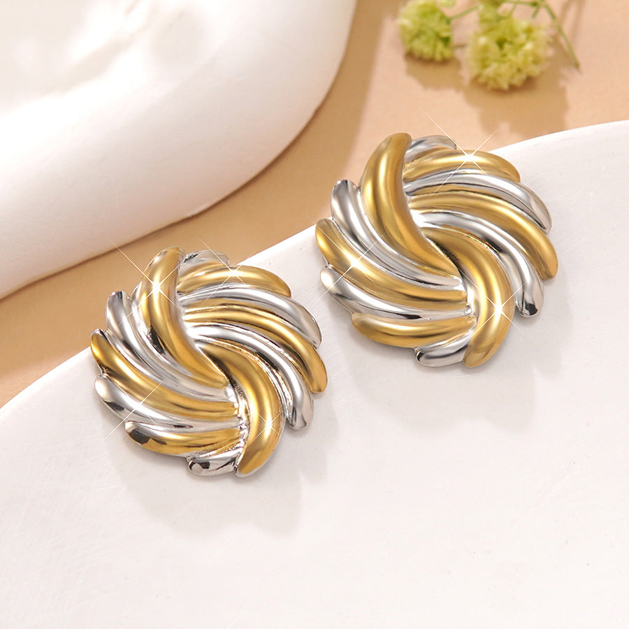 Casual Geometric Triangle Stainless Steel Plated Two-Tone Spiral Earrings