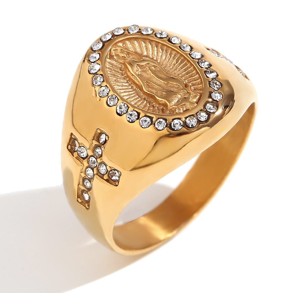 Anello da Uomo in Acciaio Inossidabile Stile Hip Hop Geometria Placcato Oro 18K Nero Vintage a Croce