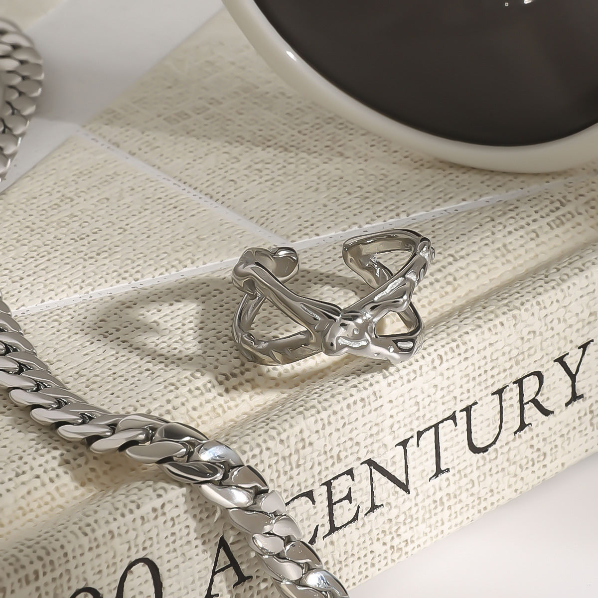 Geometric Plated Stainless Steel Ring for Women