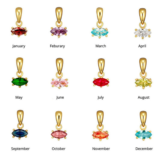 Elegant Geometric Marquee Cut Birthstone Pendant Necklace Brass Plated Titanium Steel