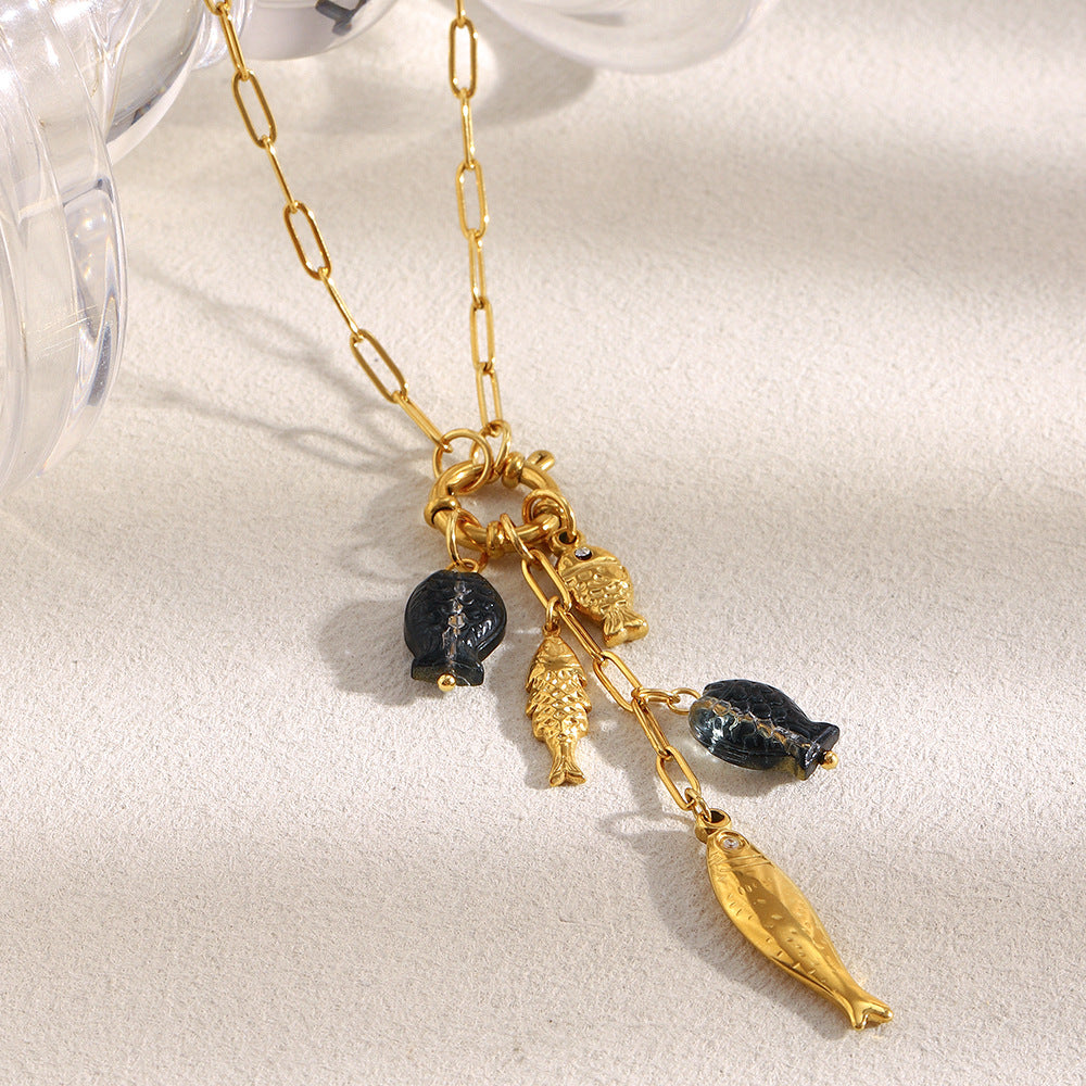 Collana da donna con ciondolo a spilla da balia in acciaio inossidabile placcato oro 18 carati geometrico minimalista con lunga nappa