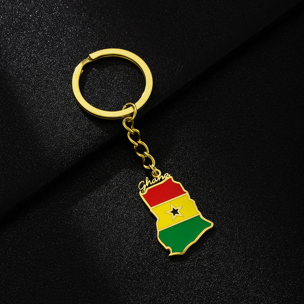 Portachiavi con Ciondolo Vintage in Stile Etnico Smaltato Ghana in Acciaio al Titanio per Uomo e Donna