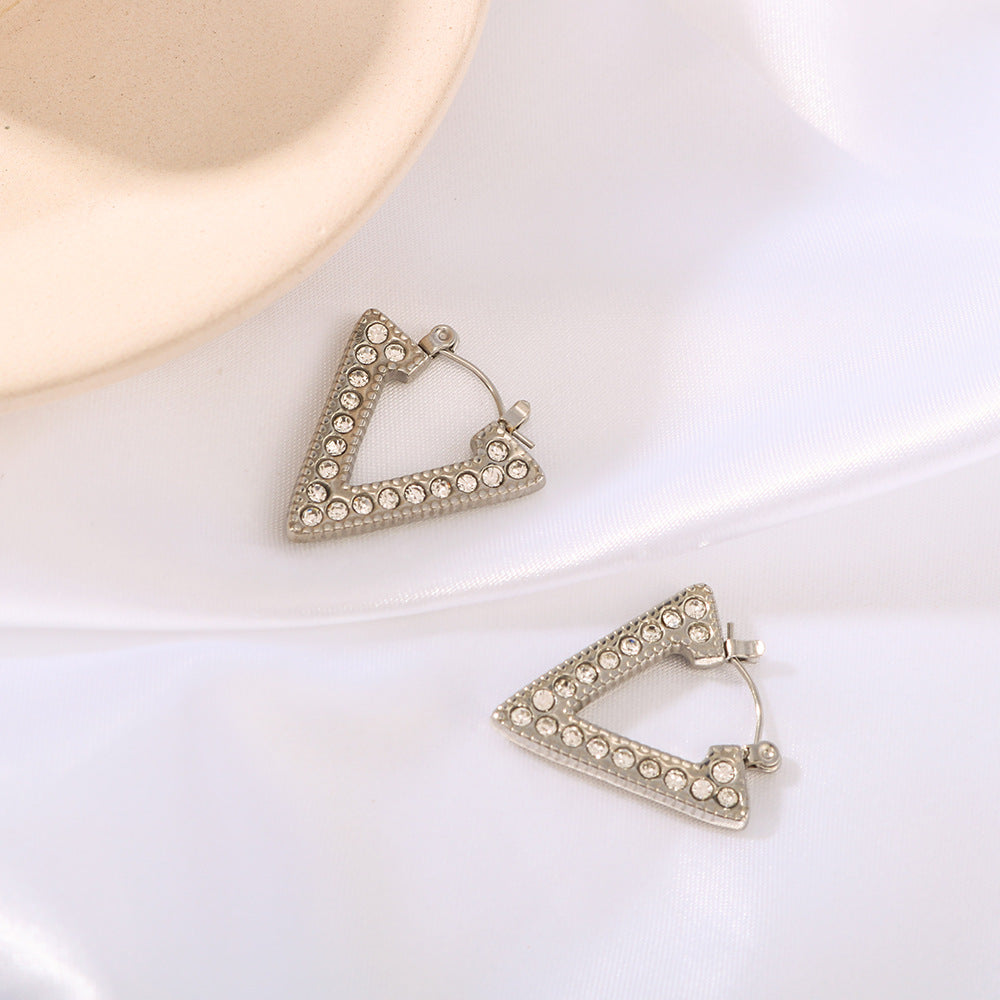 Geometric Rhombus Pattern Earrings for Women Stainless Steel with Zircon Inlay and 18K Vacuum Plating