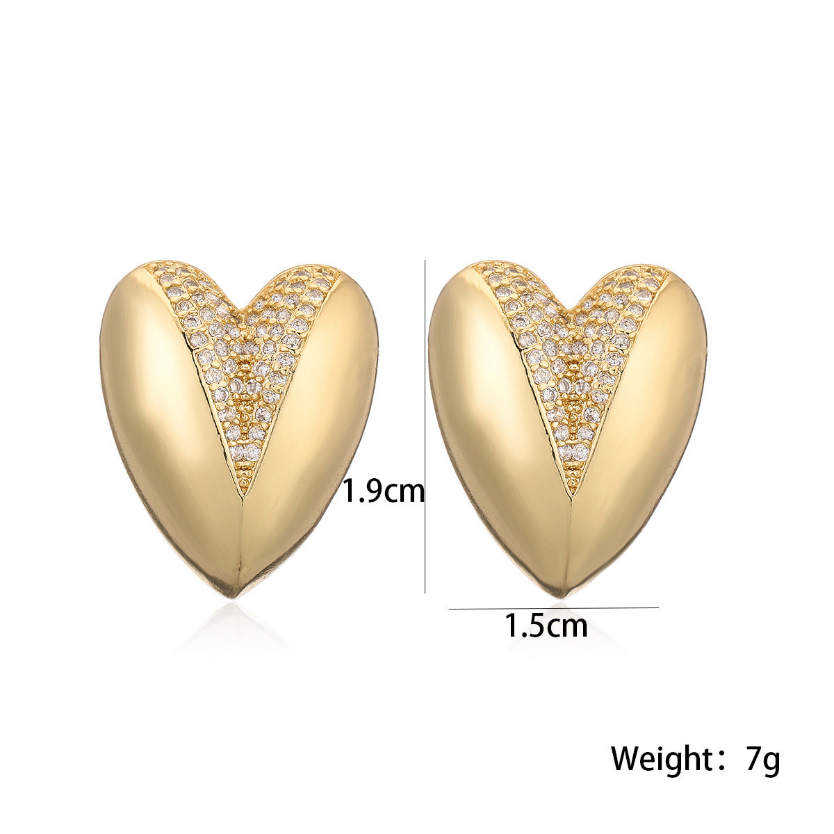 Pendientes de cobre minimalistas con forma de corazón, chapados en oro de 18 quilates y circonitas microengastadas para mujer