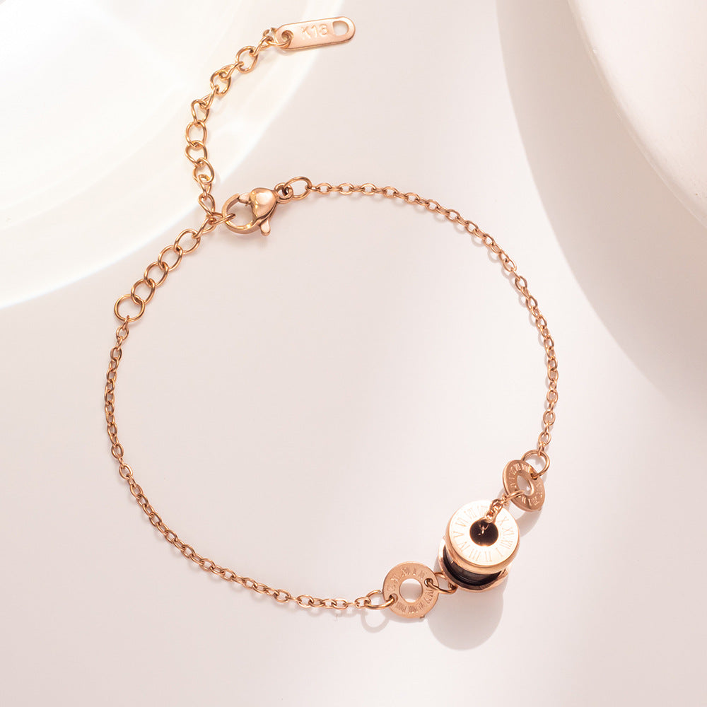 Geometric Titanium Steel Black Ceramic Plated 18K Rose Gold Bracelet for Women