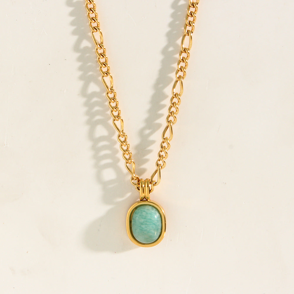 Minimalist Mint Green Roman Natural Amazonite Pendant Necklace for Women with Geometric Shape Stainless Steel Chain